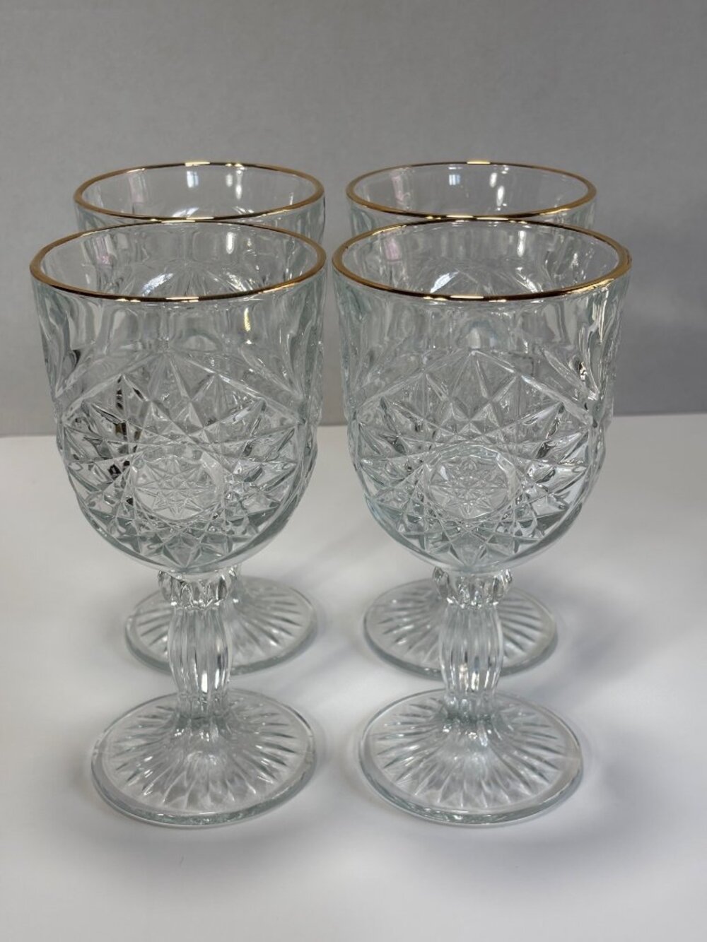 Libbey Hobstar Star Of David Water Wine Goblets Elegant Gold Rim Vintage 70s